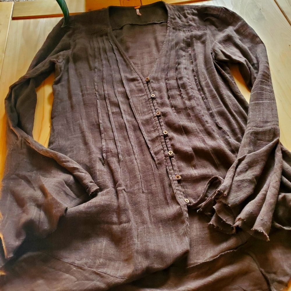 Free People Medium Coffee Greta Gauze Top